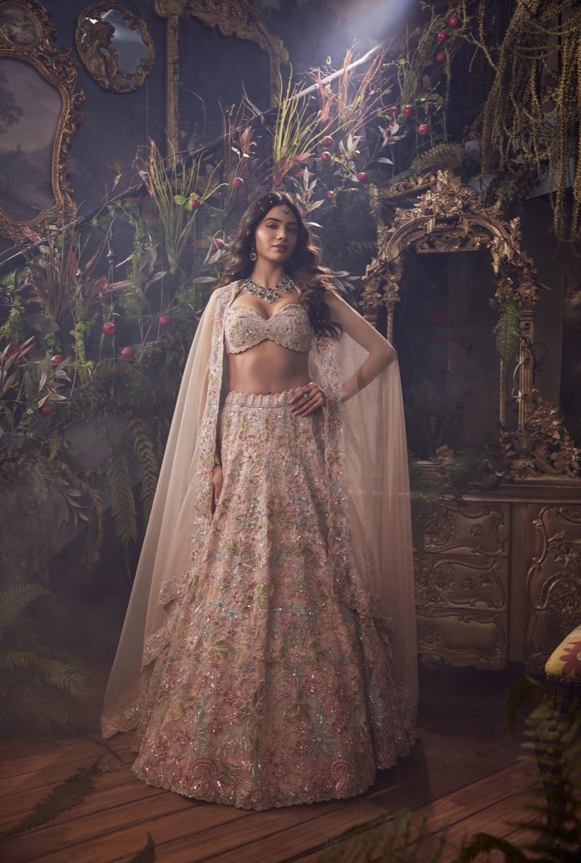 Phool Bahar lookbook — Noé Blush, Nude Rose: A romantic nude rose-blush canvas brought alive through craftsmanship that mimics a blooming garden — airy yet detailed.