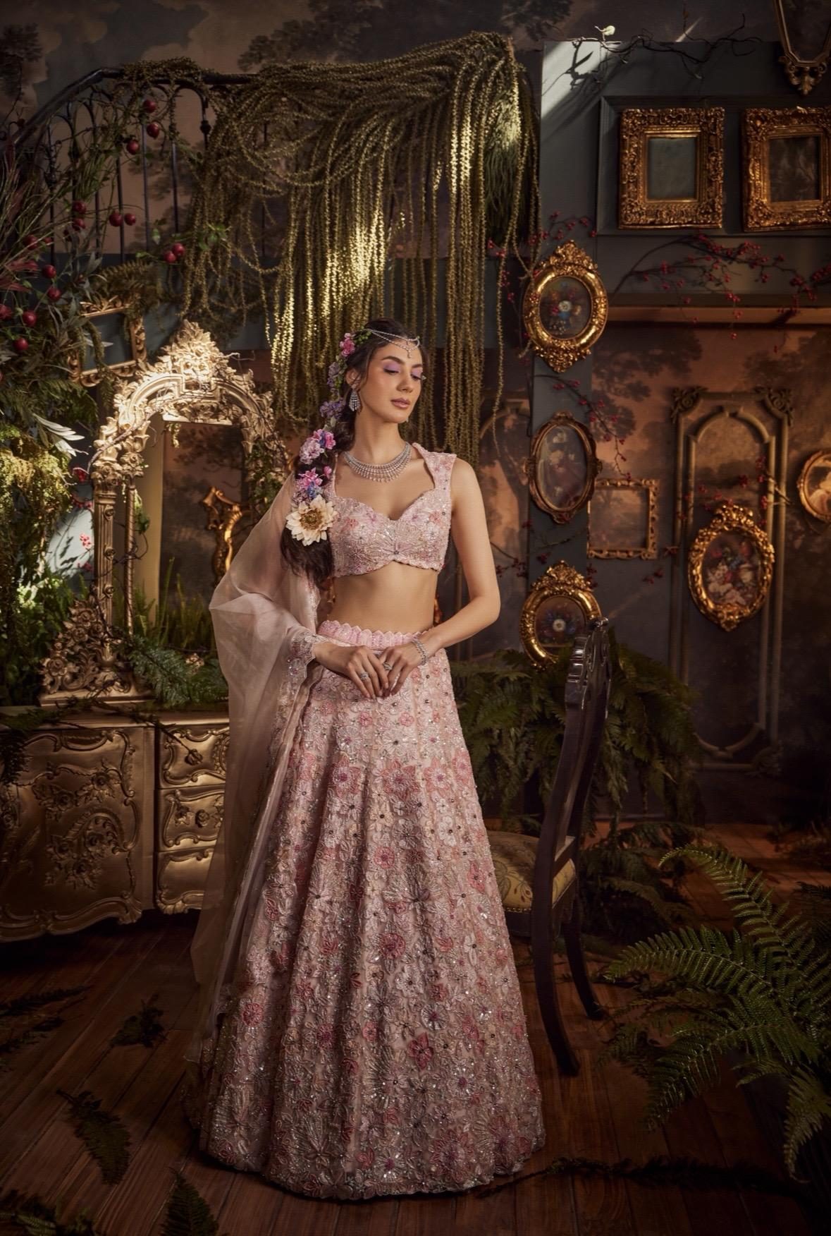 Baby Pink Lehenga Set — Baby Pink Bridal Lehenga by Charmie Galaiya