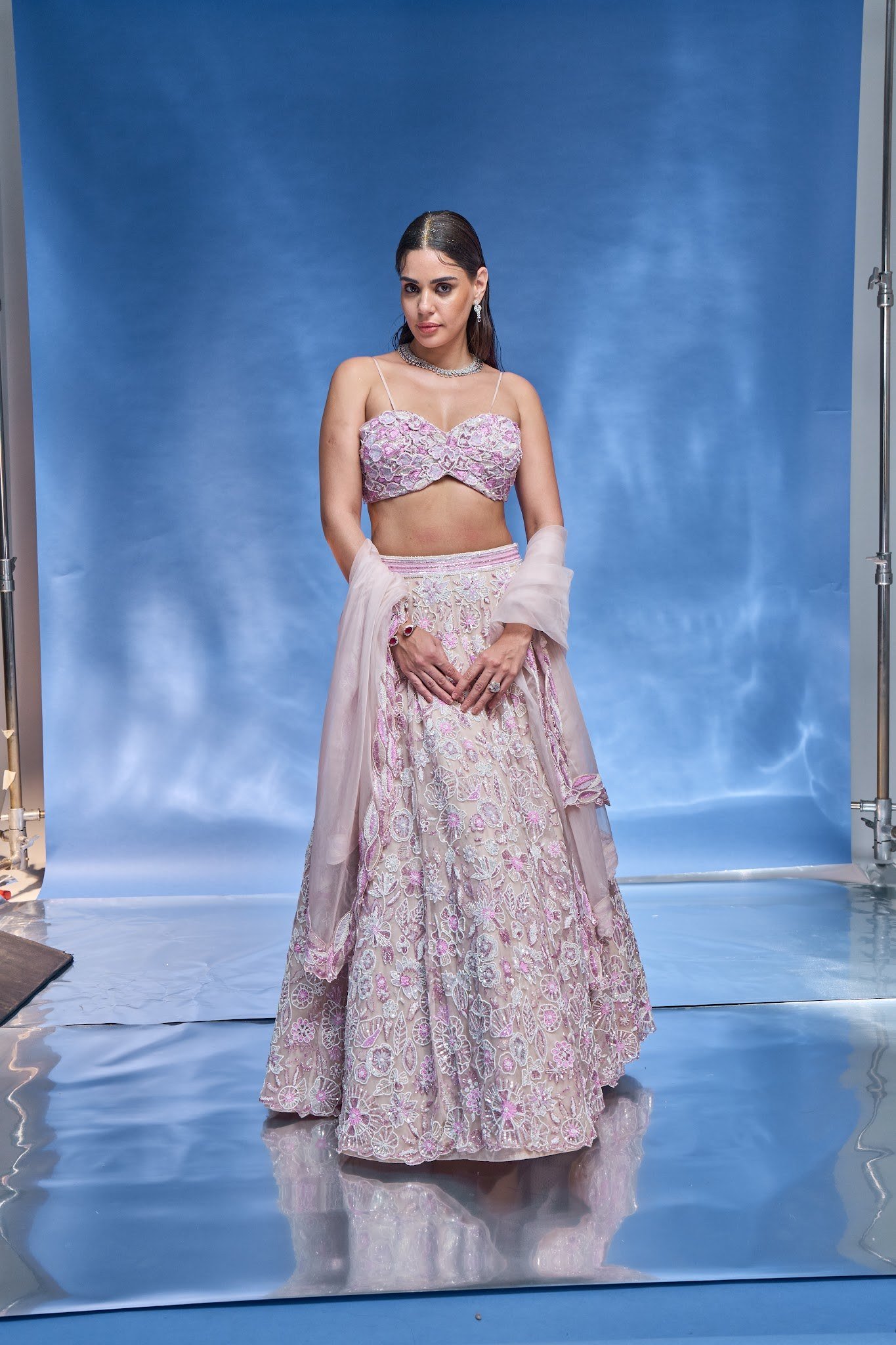 Sea Side Whispers lookbook — Baby Pink Lehenga Set, Baby Pink · Bridal Lehenga: A baby pink lehenga set from the Sea Side Whispers collection — hand-crafted made-to-order couture by Charmie Galaiya.