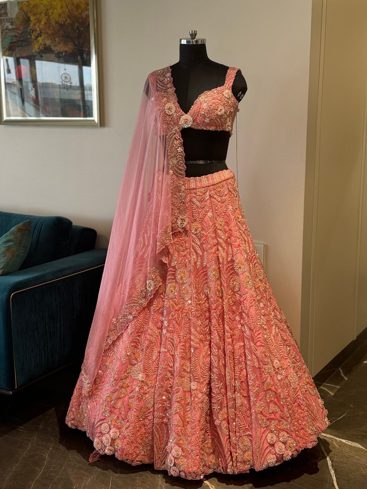 Carrot Pink Lehenga Set — Carrot Pink Bridal Lehenga by Charmie Galaiya
