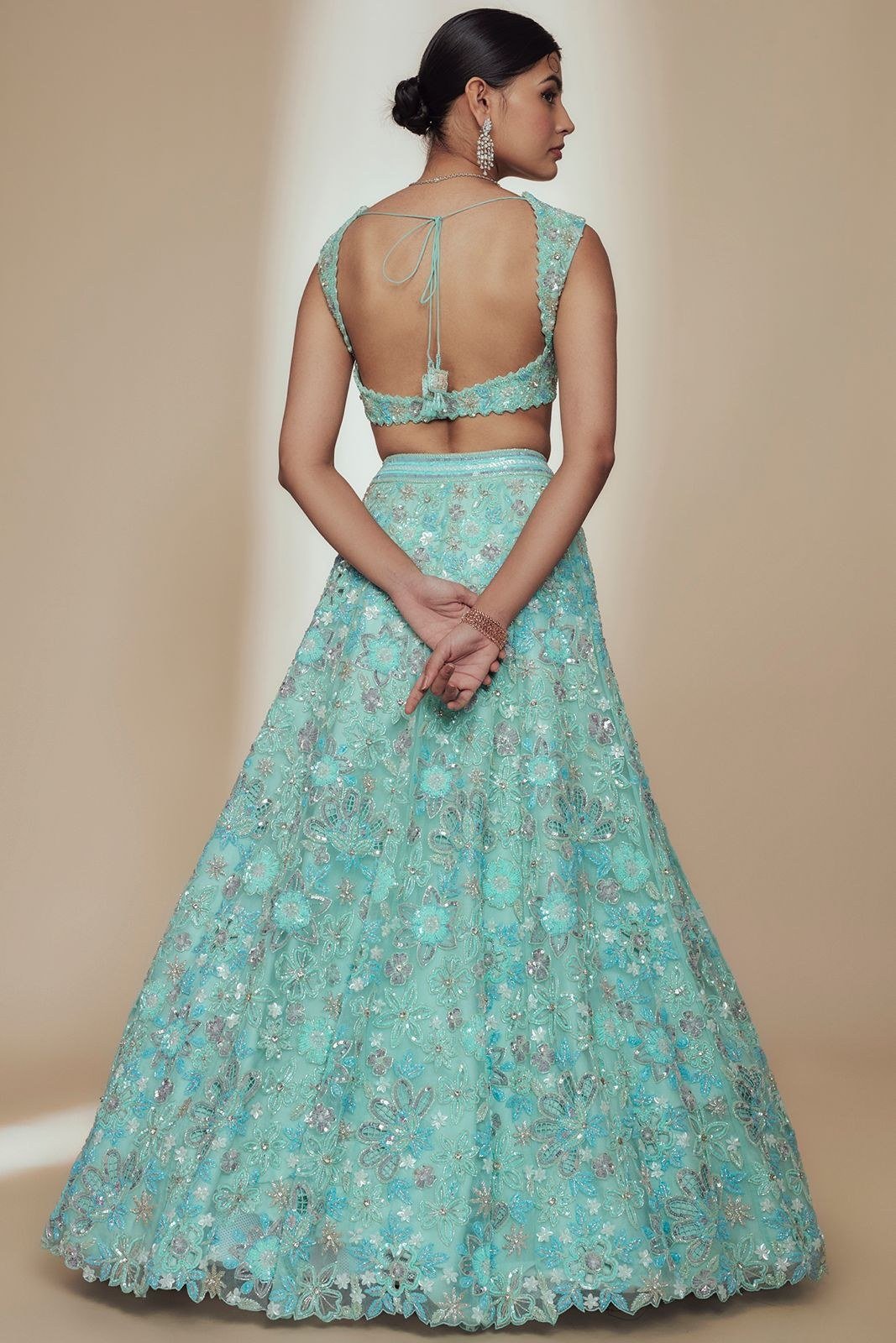 Coral Blue Lehenga Set thumbnail 3