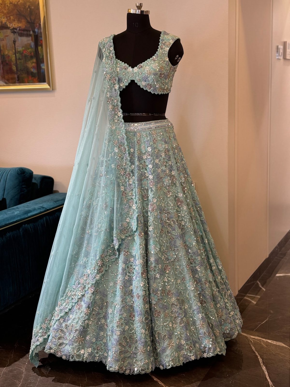 Coral Blue Lehenga Set — Coral Blue Bridal Lehenga by Charmie Galaiya