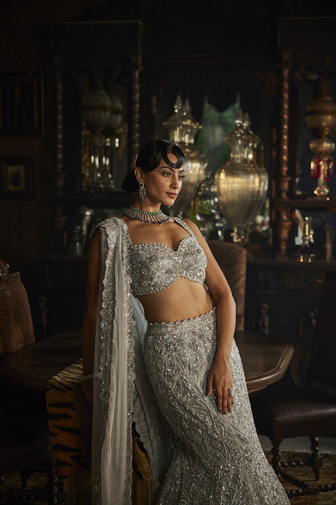 Dusty Blue Lehenga Set thumbnail 3