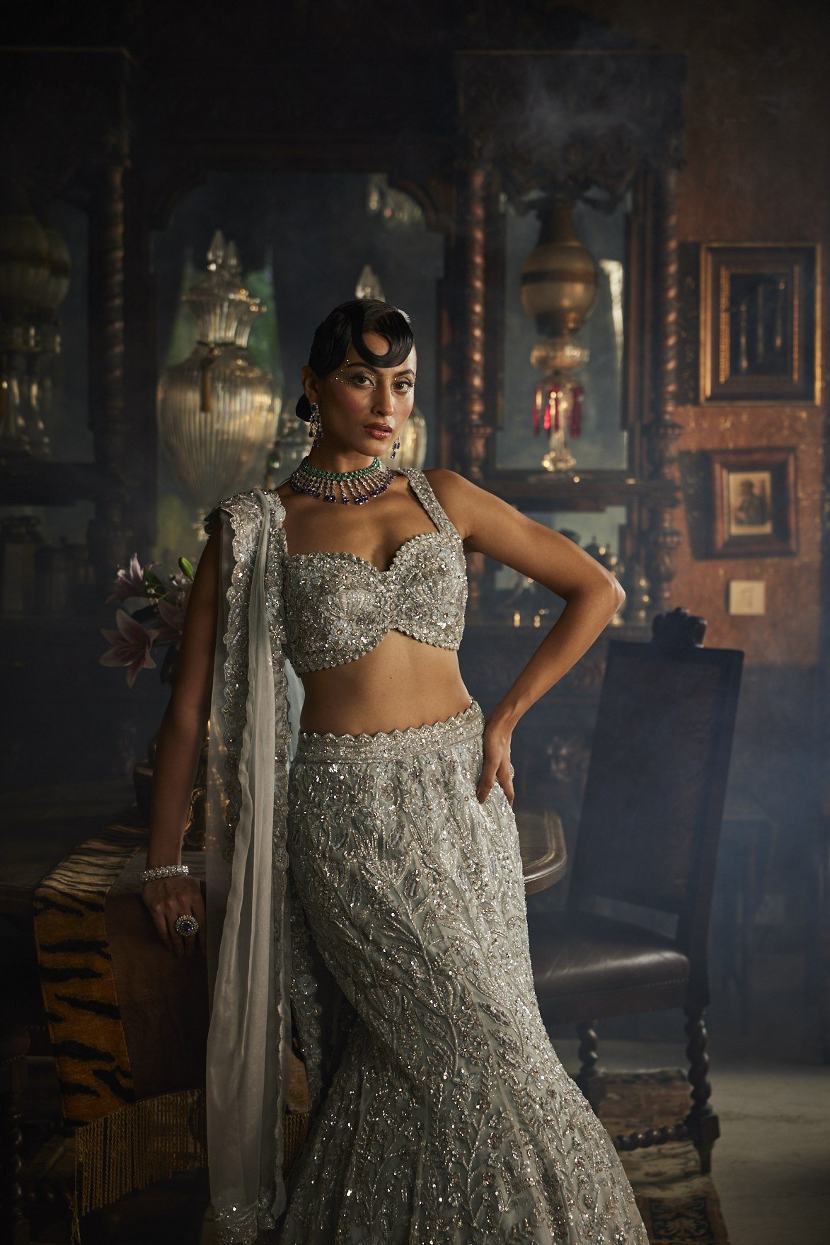 Dusty Blue Lehenga Set thumbnail 4