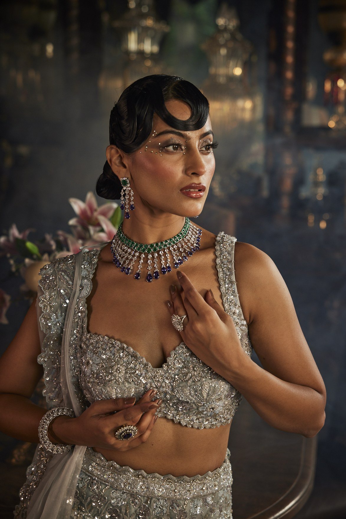 Dusty Blue Lehenga Set thumbnail 5