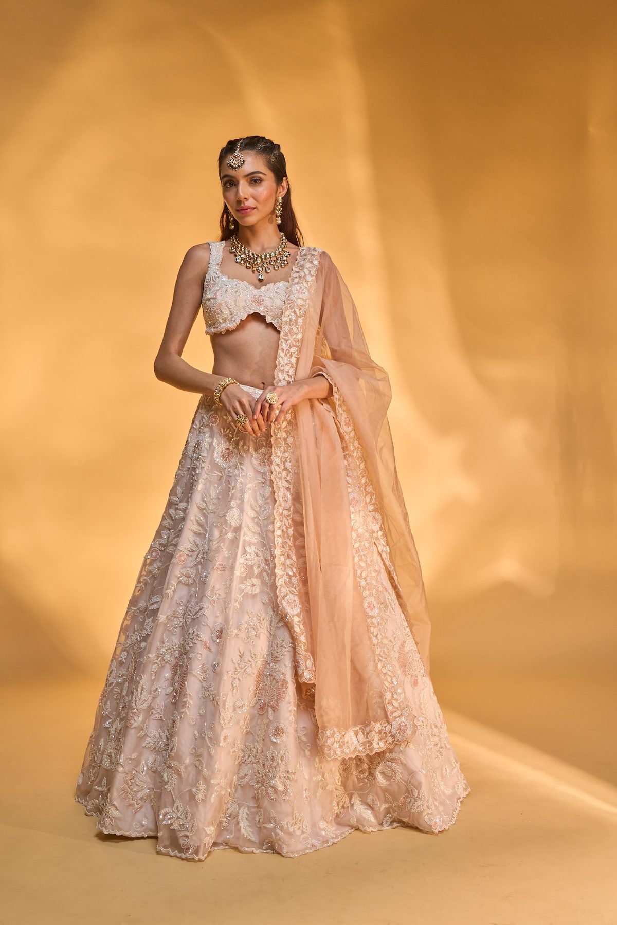 Light Peachy Lehenga Set — Light Peachy Bridal Lehenga by Charmie Galaiya