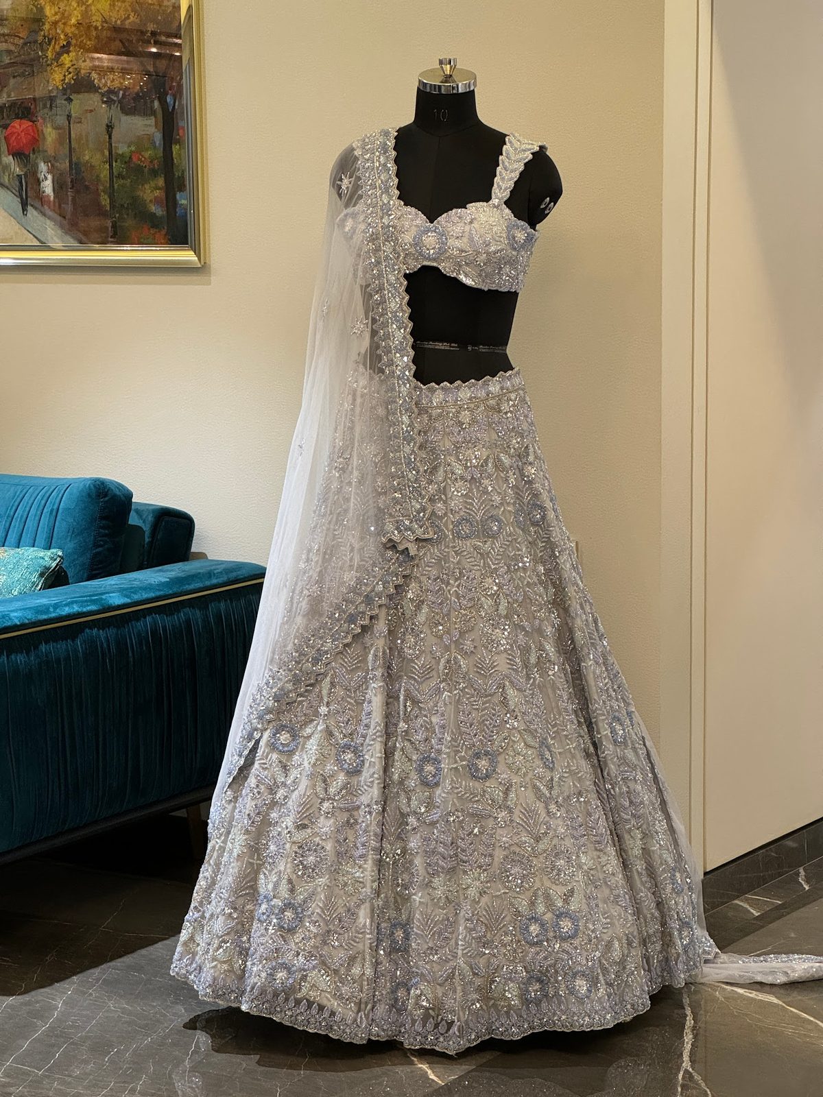 Light Powder Blue Lehenga Set — Light Powder Blue Bridal Lehenga by Charmie Galaiya