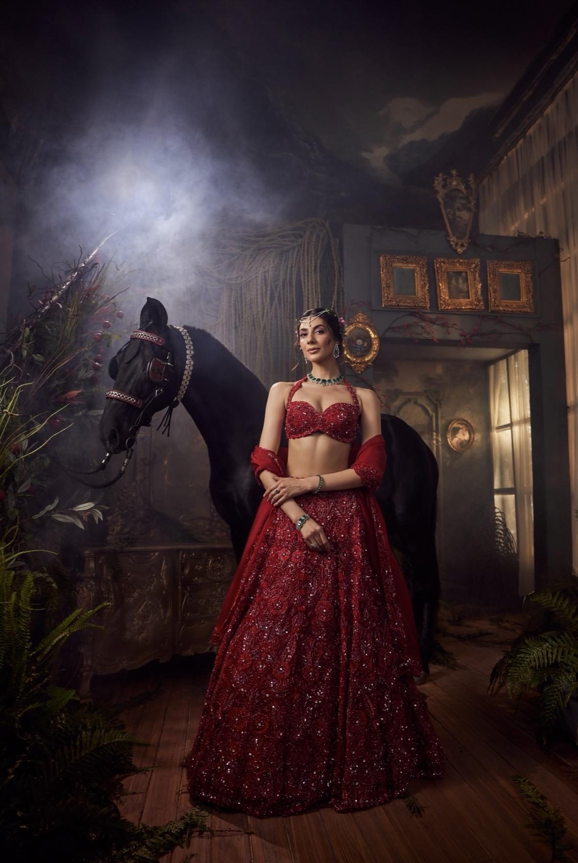 Maroon Red Lehenga Set — Maroon Red Bridal Lehenga by Charmie Galaiya