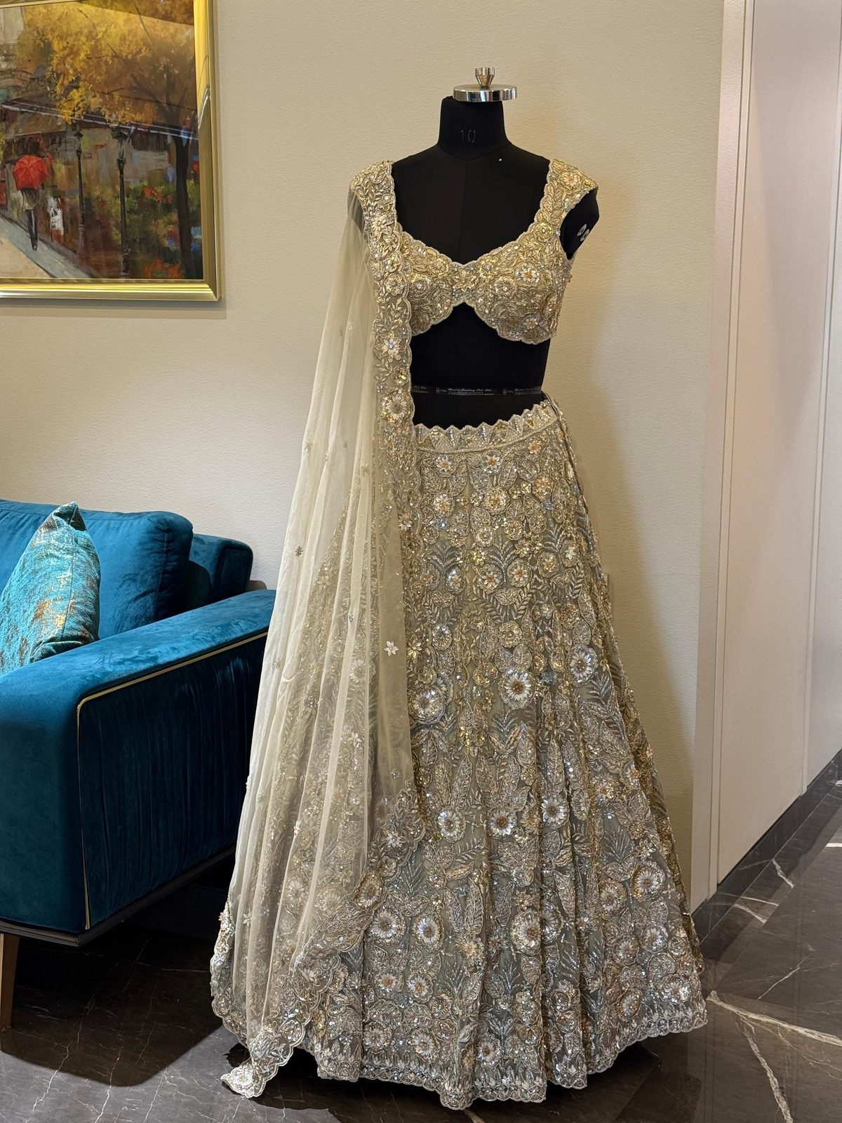 Scarlet Rose lookbook — Meadow Flower, Bridal Romance: A delicate bloom of bridal romance rendered in zardosi threads.