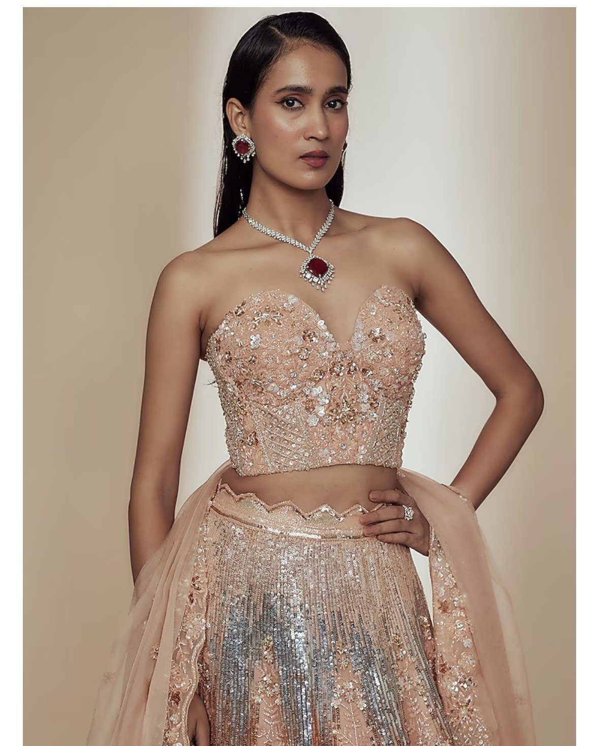 Metallic Rose Gold Lehenga Set thumbnail 3