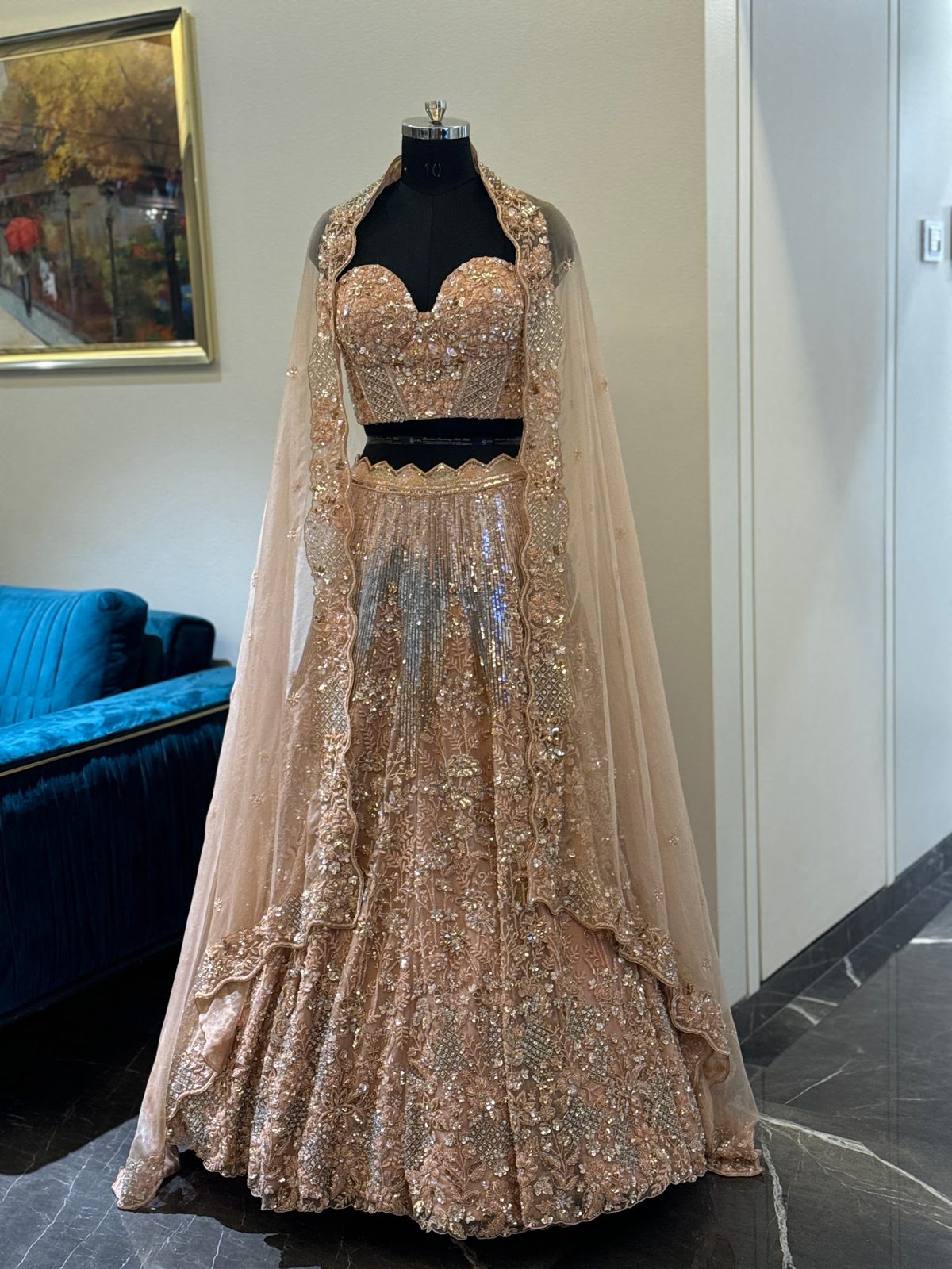 Metallic Rose Gold Lehenga Set — Metallic Rose Gold Bridal Lehenga by Charmie Galaiya