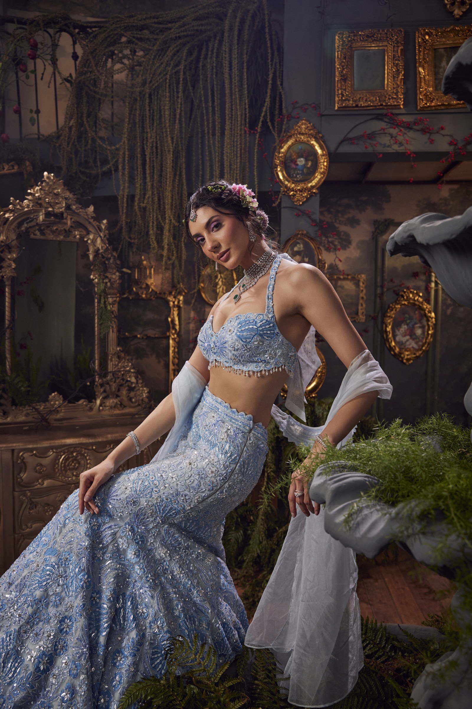 Powder Ice Blue Lehenga Set thumbnail 3