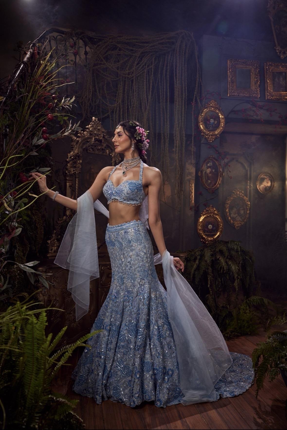 Phool Bahar lookbook — Powder Ice Blue Lehenga Set, Powder Ice Blue · Bridal Lehenga: A powder ice blue lehenga set from the Phool Bahar collection — hand-crafted made-to-order couture by Charmie Galaiya.