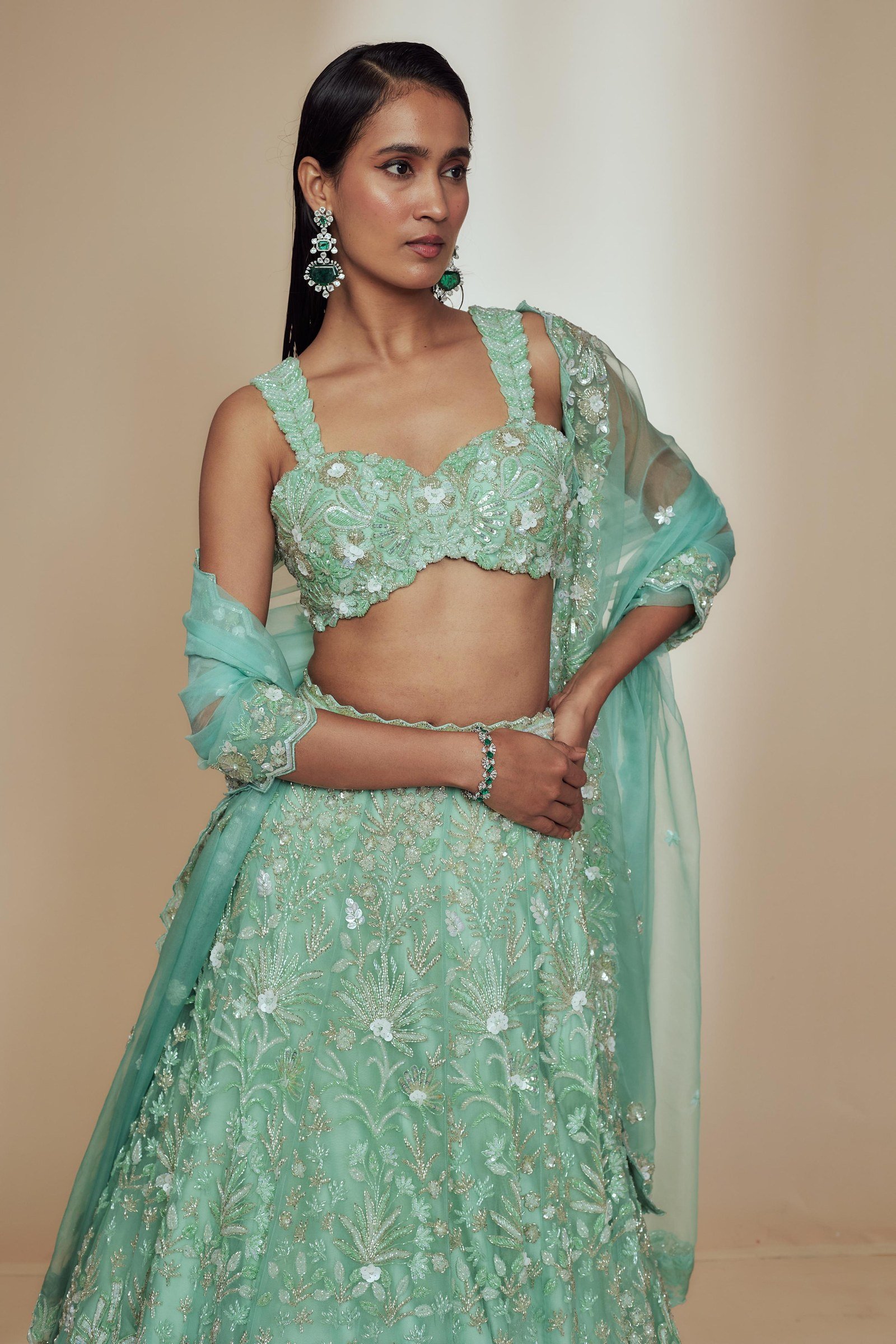 SeaFoam Coral Green Lehenga Set thumbnail 3