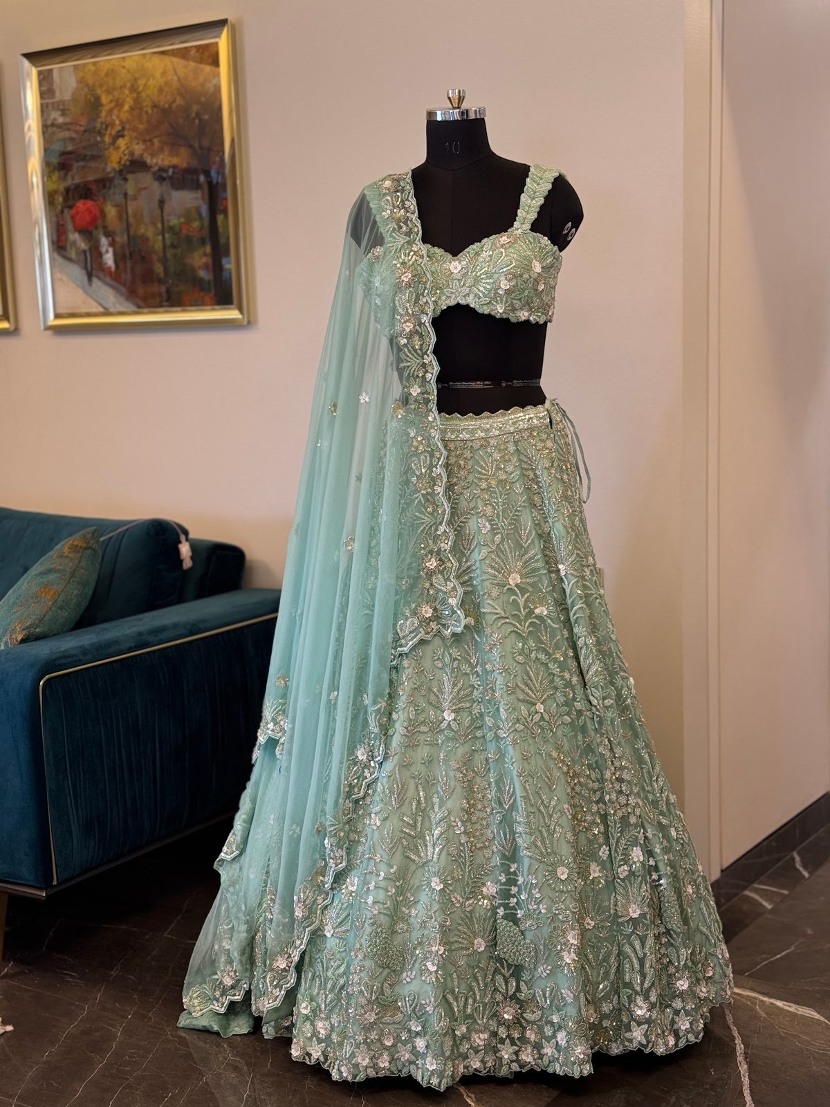 SeaFoam Coral Green Lehenga Set — SeaFoam Coral Green Bridal Lehenga by Charmie Galaiya